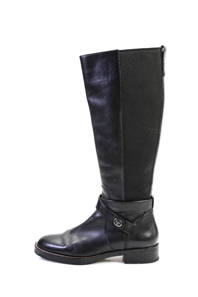 Coach Womens Leather Elastic Knee High Turn Lock Accent Boots Black Size 7.5