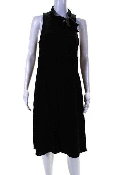 Rickie Freeman Teri Jon Womens Pleated High Neck Sleeveless Dress Black Size 6