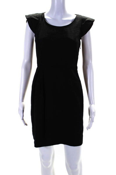 J Crew Womens Wool Pleated Scoop Neck Short Sleeve Zip Up Dress Black Size 0P