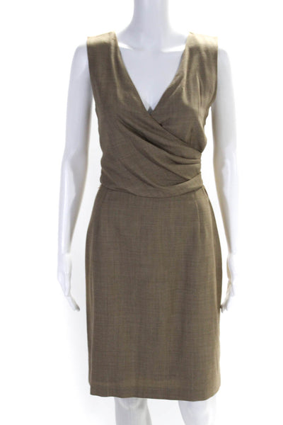 Ralph Lauren Womens Sleeveless Pleated Front V Neck A Line Dress Brown Size 8