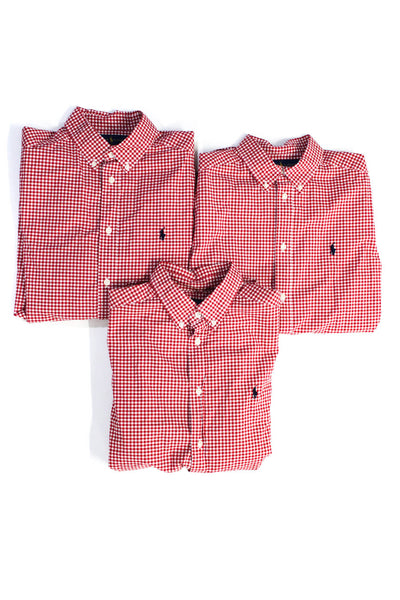 Ralph Lauren Boys Gingham Long Sleeved Buttoned Shirts Red White Size XL Lot 3