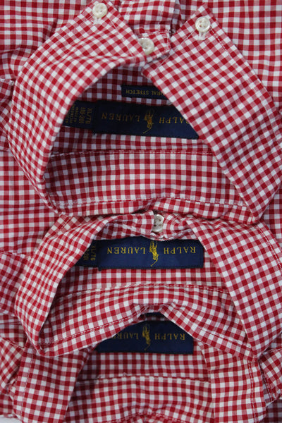 Ralph Lauren Boys Gingham Long Sleeved Buttoned Shirts Red White Size XL Lot 3