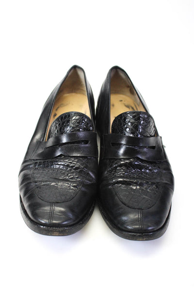 E.Miglioranza Womens Leather Low Block Heeled Slip On Loafers Black Size 8