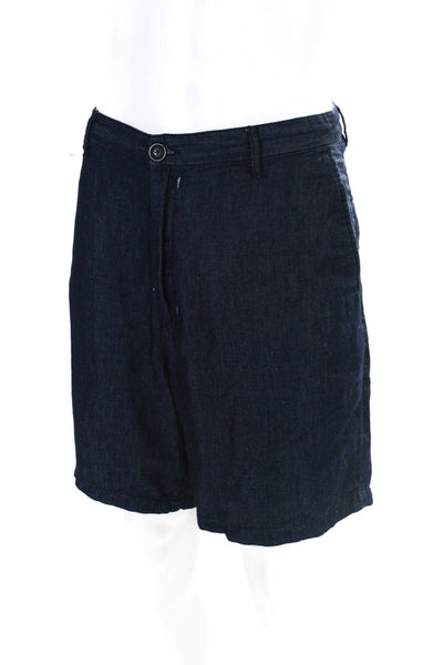 AX Armani Exchange Mens Linen Blend Mid Rise Shorts Dark Denim Blue Size 34