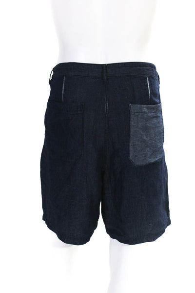 AX Armani Exchange Mens Linen Blend Mid Rise Shorts Dark Denim Blue Size 34