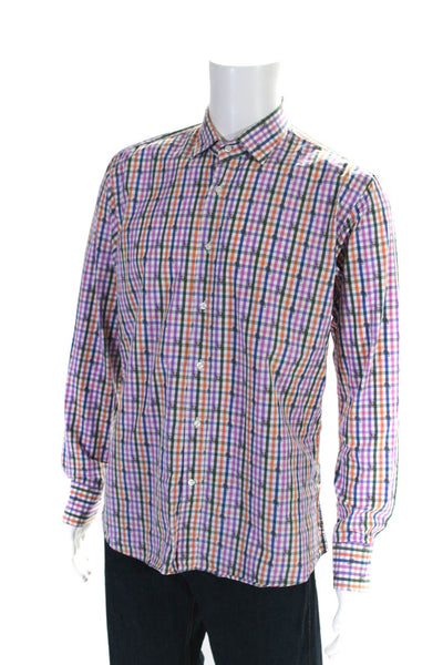 Etro Mens Plaid Button Down Dress Shirt Multi Colored Cotton Size EUR 41