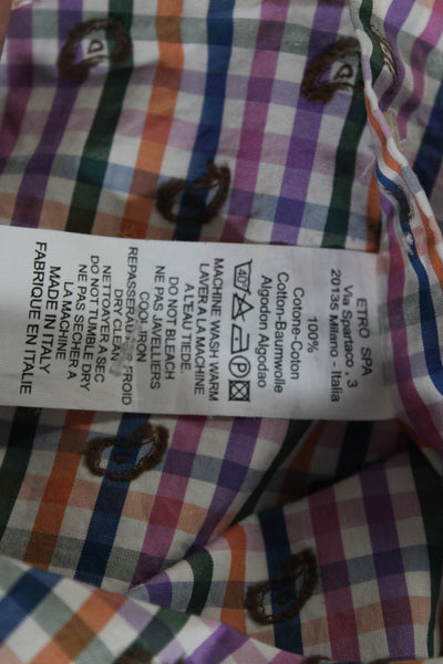 Etro Mens Plaid Button Down Dress Shirt Multi Colored Cotton Size EUR 41
