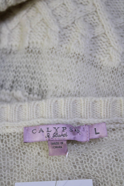 Calypso Saint Barth Womens Cotton Knit Long Sleeve Pullover Sweater White Size L