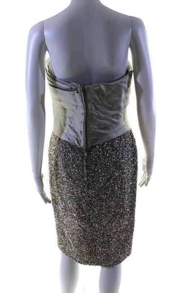 Melanie Harris Womens Pleated Bodice Sequined Empire Waist Dress Silver Size 10