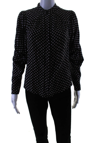 Joie Womens Spotted Print Collared Long Sleeve Buttoned Blouse Black Size S