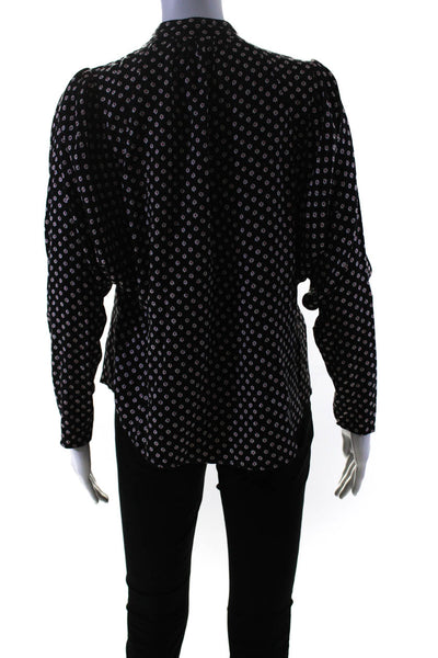 Joie Womens Spotted Print Collared Long Sleeve Buttoned Blouse Black Size S