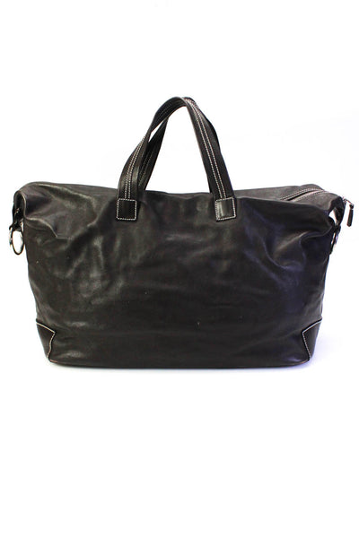 Lambertson Truex Womens Leather Contrast Stitching Zip Up Duffle Bag Brown