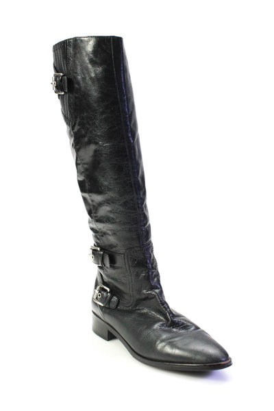 MK Michael Kors Womens Leather Pointed Toe Zip Up Knee High Boots Black Size 9M