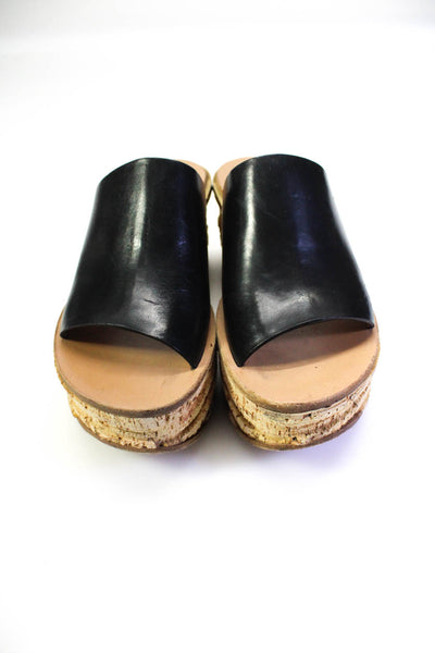 Chloe Womens Wedge Heel Platform Slide Sandals Black Leather Size 37