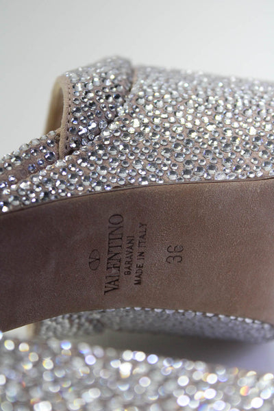 Valentino Garavani Womens 155 Crystal Embellished Platform Sandals Beige Size 36