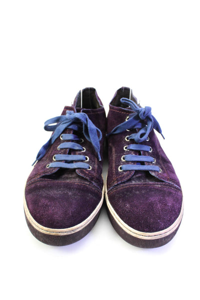 Lanvin Mens Suede Low Top Lace Up Sneakers Dark Berry Purple Size 7