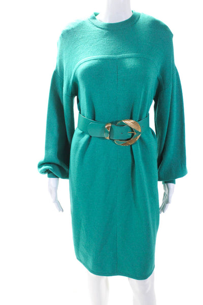 St. John By Marie Gray Womens Belted Long Sleeved Sweater Dress Turquoise Size 6