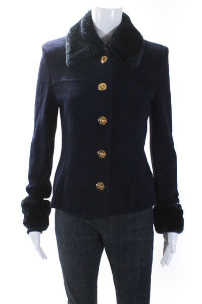 St. John Collection By Marie Gray Womens Turn Lock Buttoned Jacket Blue Size 6