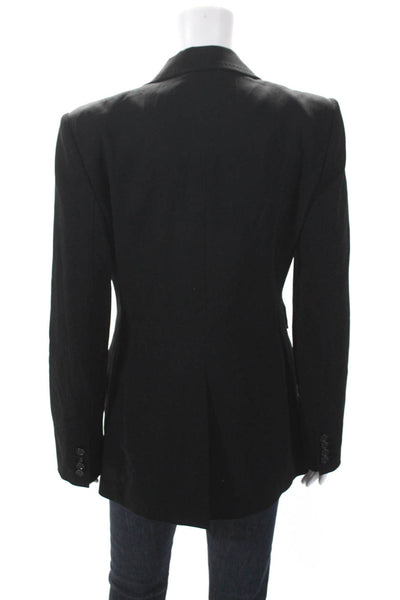 Dolce & Gabbana Womens Wool Woven Notched Collar Long Jacket Blazer Black Size S