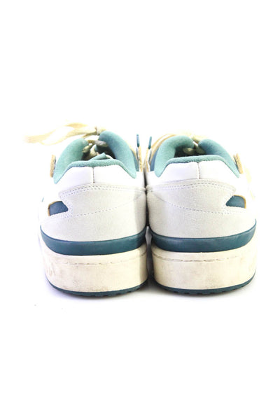 Adidas Mens Leather Low Top Lace Up Sneakers White Teal Blue Size 12.5