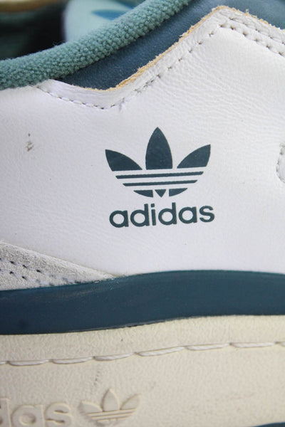 Adidas Mens Leather Low Top Lace Up Sneakers White Teal Blue Size 12.5