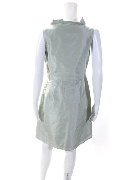 J Crew Womens Silk Taffeta V-Neck Ruffled Sleeveless A-Line Dress Sage Size 6