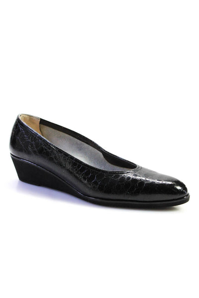 Salvatore Ferragamo Womens Embossed Leather Pointed Wedge Flats Black Size 9