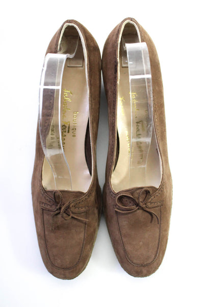 Salvatore Ferragamo Womens Suede Square Toe Oxford Heels Brown Size 8.5