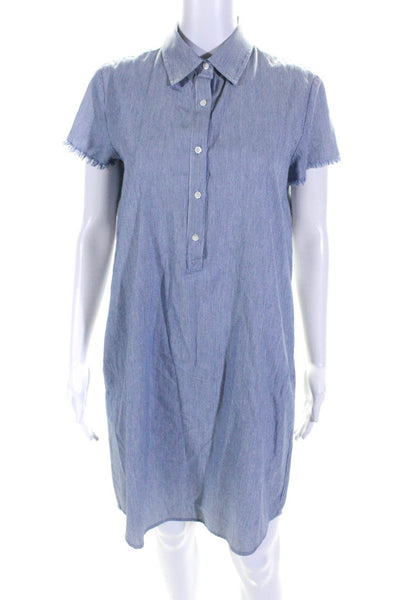 J. Mclaughlin Womens Striped Print Buttoned Fringed Trim Shift Dress Blue Size S