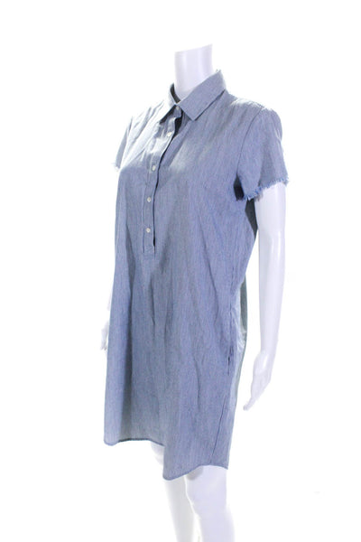 J. Mclaughlin Womens Striped Print Buttoned Fringed Trim Shift Dress Blue Size S