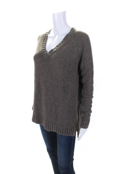 BCBG Max Azria Womens Cotton Ribbed Knit High Low Sweater Top Brown Size XS