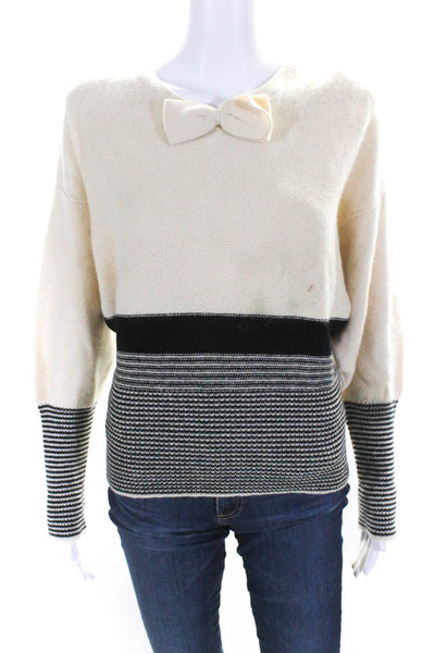 Sonia Rykiel Womens White/Black Striped Bow Front Pullover Sweater Top Size S/M