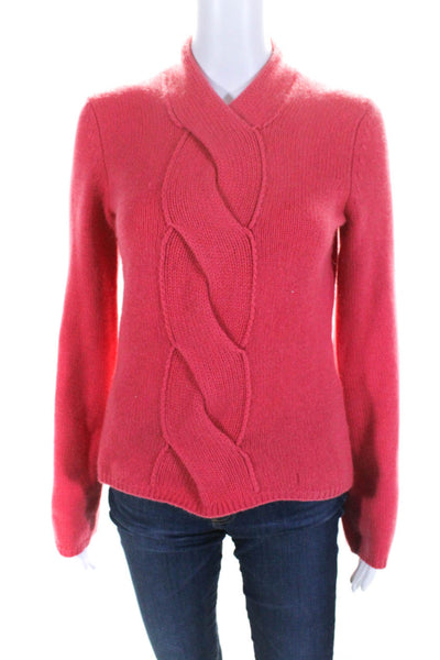 Christopher Fischer Womens Red Cashmere Cable Knit Pullover Sweater Top Size M
