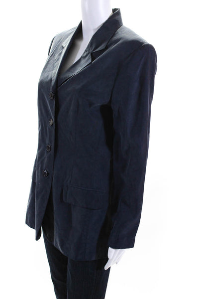 Patrick Womens Four Button Notched Lapel Silk Blazer Jacket Navy Blue Size 6