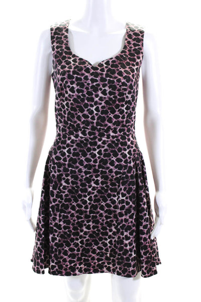 Z Spoke Zac Posen Womens Back Zip Sleeveless Leopard A Line Dress Purple Size 4