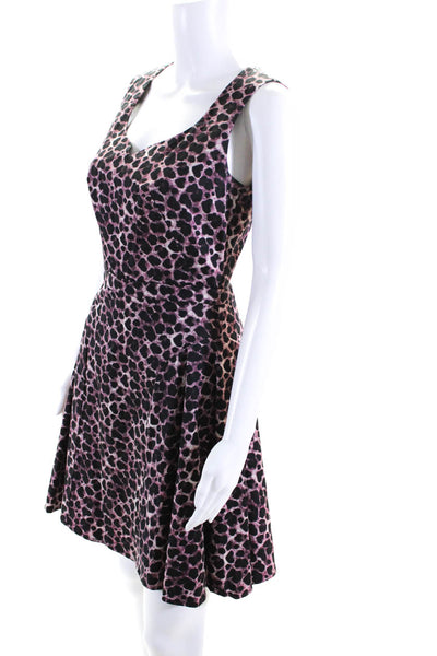 Z Spoke Zac Posen Womens Back Zip Sleeveless Leopard A Line Dress Purple Size 4