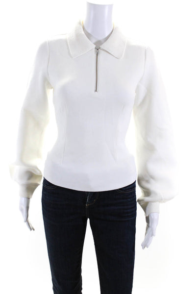 DH New York Womens White Half Zip Long Sleeve Pullover Sweatshirt Size S