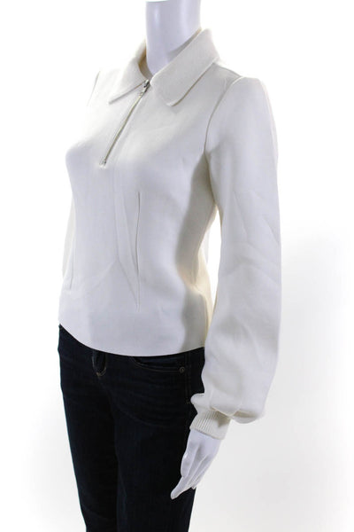 DH New York Womens White Half Zip Long Sleeve Pullover Sweatshirt Size S