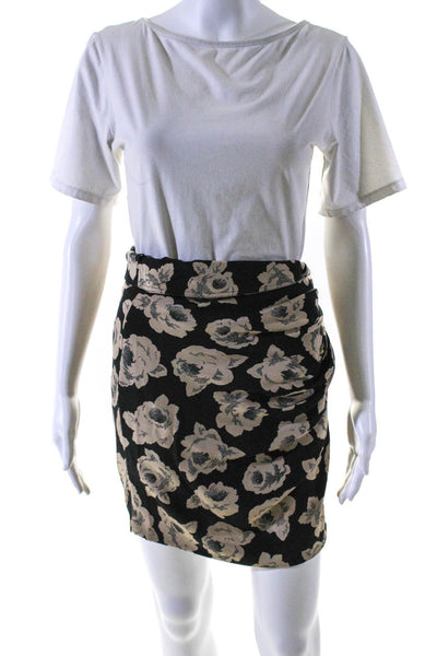 Emanuel Ungaro Parallele Womens Side Zip Floral Skirt Black Brown Size 9
