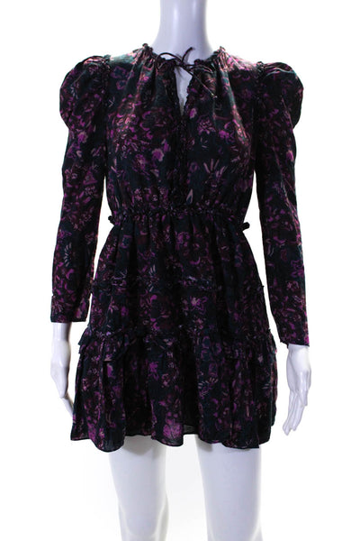 Ulla Johnson Womens Pink Cotton Floral V-Neck Long Sleeve Shift Dress Size 2