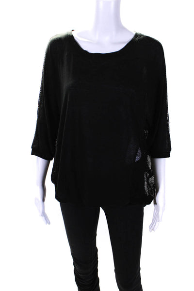 Lucca Couture Womens Open Knit Short Batwing Sleeve Blouse Top Black Size S