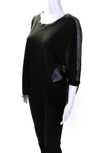 Lucca Couture Womens Open Knit Short Batwing Sleeve Blouse Top Black Size S