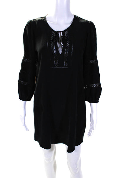 Joie Womens Embroidered Long Sleeved Tied V Neck Short Tunic Dress Black Size S