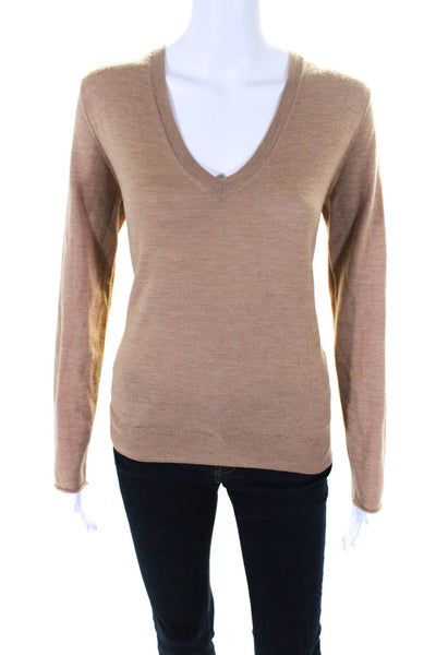 Joseph Womens Brown V-Neck Long Sleeve Pullover Sweater Top Size S