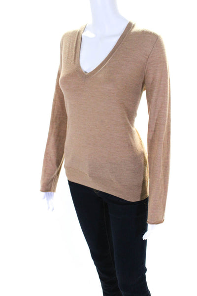 Joseph Womens Brown V-Neck Long Sleeve Pullover Sweater Top Size S