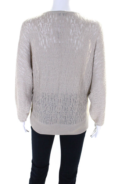 Akris Womens Beige Linen Open Knit V-Neck Pullover Dolman Sweater Top Size 10