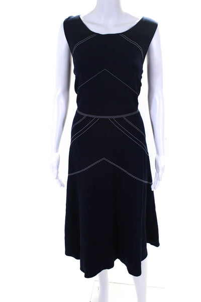 Lafayette 148 New York Womens Navy Stitched Boat Neck Detail Shift Dress Size 10