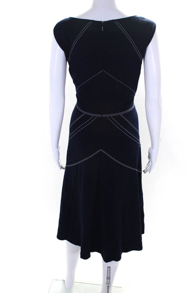 Lafayette 148 New York Womens Navy Stitched Boat Neck Detail Shift Dress Size 10