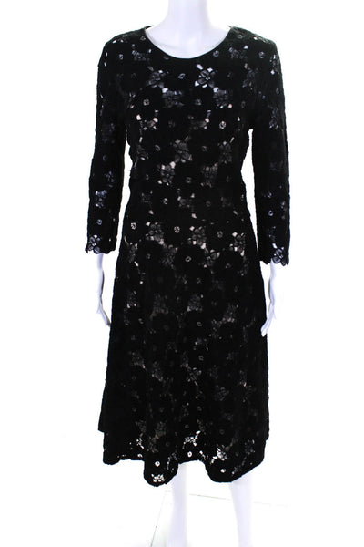 Christian Dior Womens Black Silk Floral Lace Long Sleeve Shift Dress Size 10