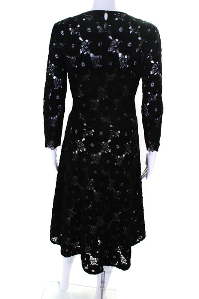 Christian Dior Womens Black Silk Floral Lace Long Sleeve Shift Dress Size 10